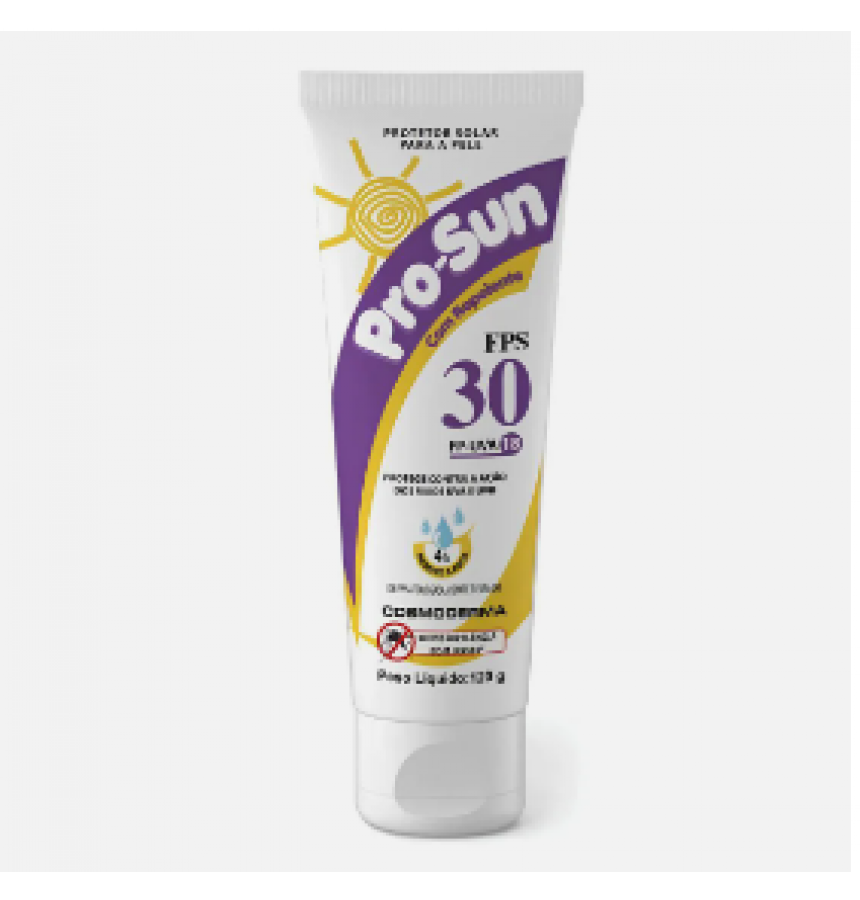 PROTETOR SOLAR PRO SUN FATOR 30 FPS COM REPELENTE UVA/UVB COSMODERMA (120GR)